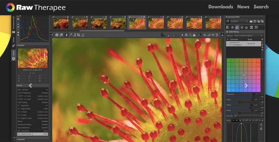 Raw Therapy, een snelle, gratis foto-editor met geavanceerde tools om uw originele bestand te bewerken - beeldbewerking met asset management. Top foto-editor en vergoeding. 