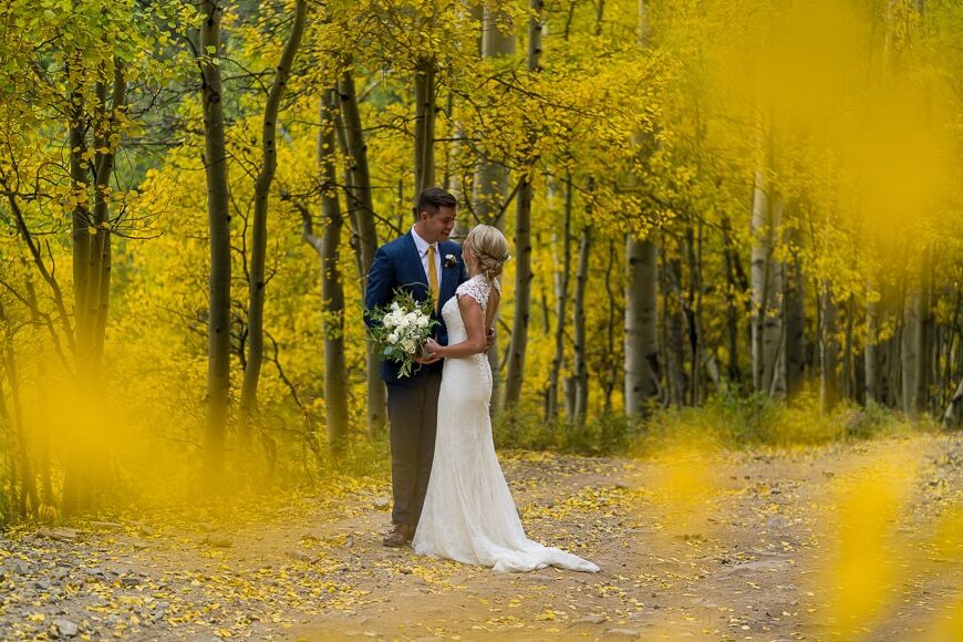 Bruid en bruidegom in bos