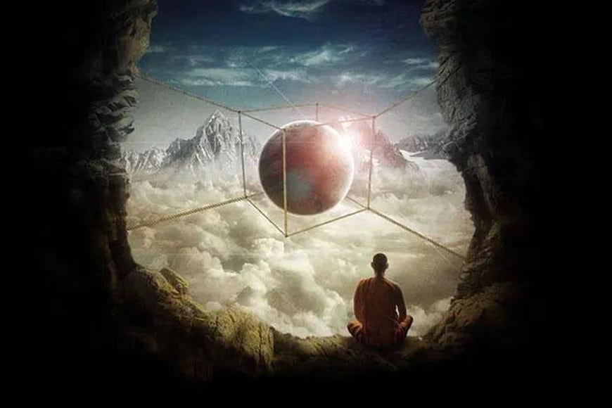 Fotomanipulatie van een monnik die mediteert