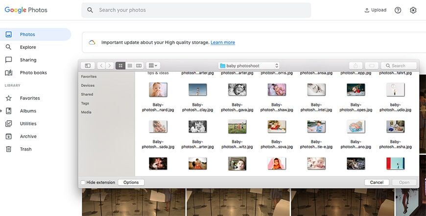 Google Foto's-interface voor het delen van foto's met familie en vrienden