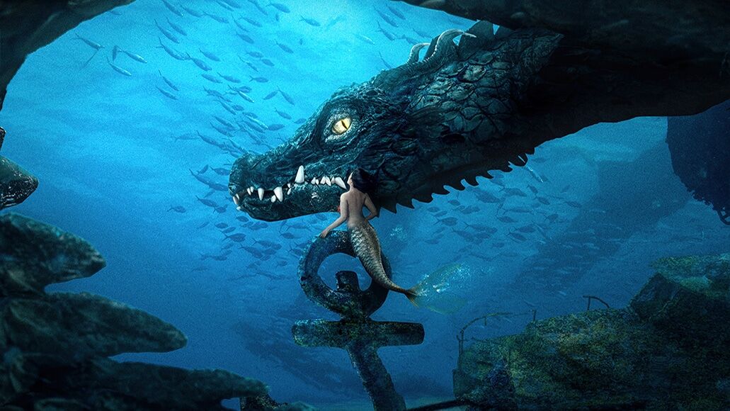 Kunstfoto met fantasiedraak en zeemeermin door Katrina Yu