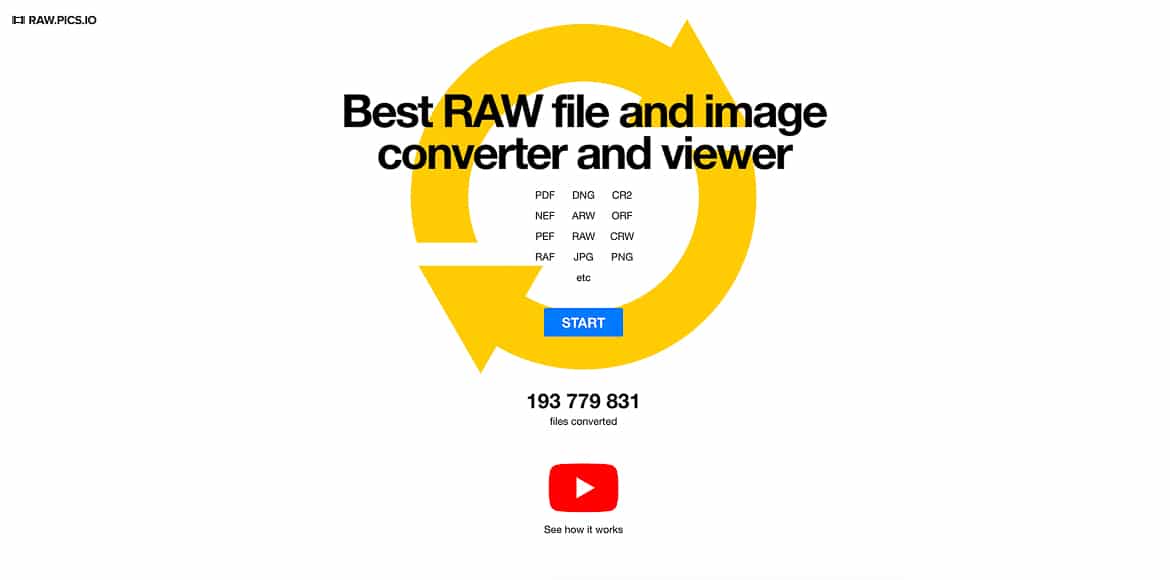 Raw.Pics.io is een schone en eenvoudige online tool voor het converteren van NEF-foto's.