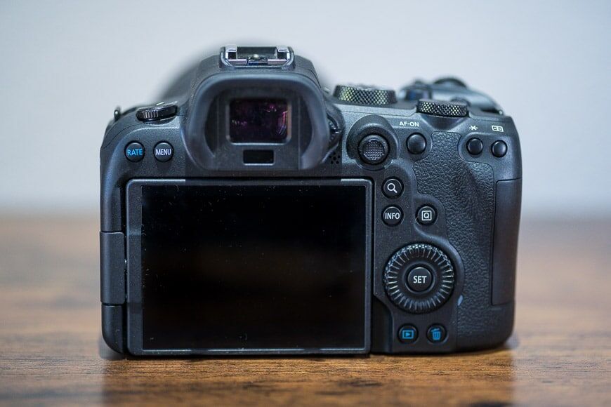 Canon EOS R6 achterscherm en knoppen.