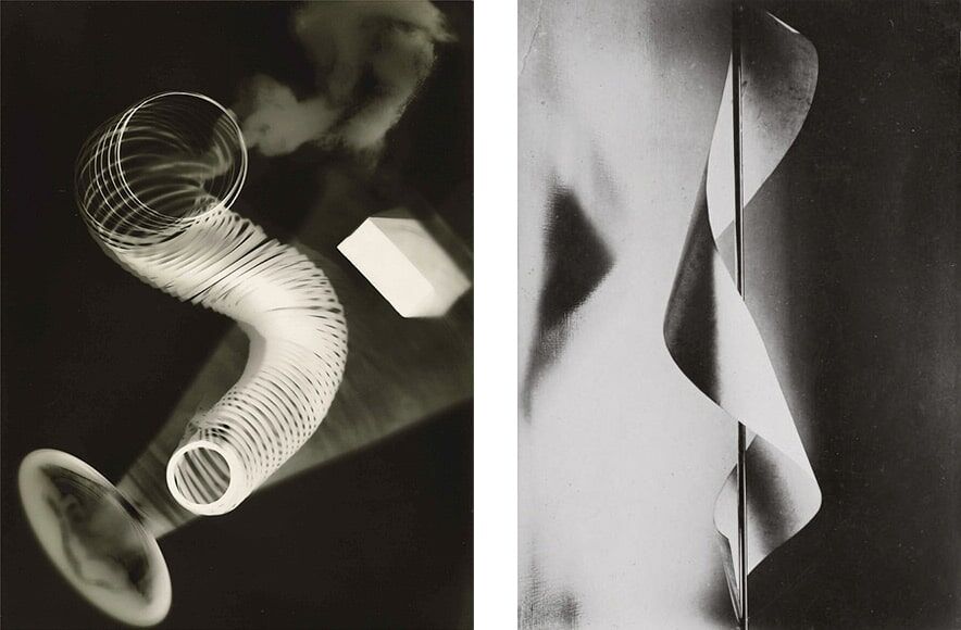 Untitled Rayograph (links) en Lampshade (rechts) van Man Ray. 