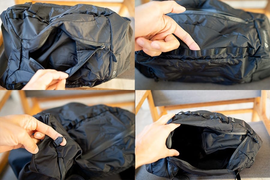 Wandrd Veer lichtgewicht inpakbare bagage ripstop nylon ruim hoofdvak en borstband