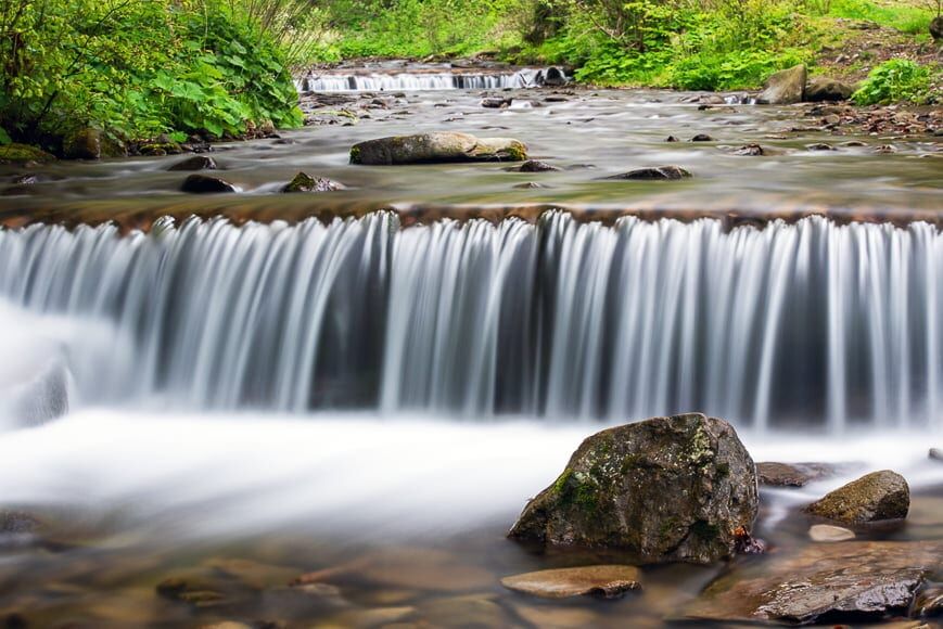 Vastleggen waterfalls in bosfotografie met behulp van langzame belichtingstijden.