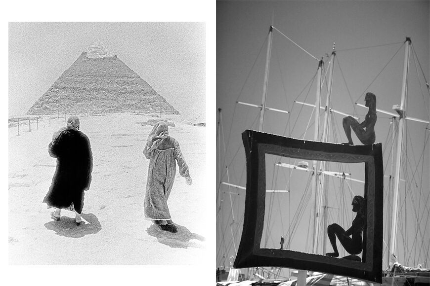 Links een infraroodfoto gemaakt in 1979 door Michael E. Arth. Rechts een zwart-wit infraroodfoto uit Bodrum, Turkije door Nevit Dilmen in 2004.