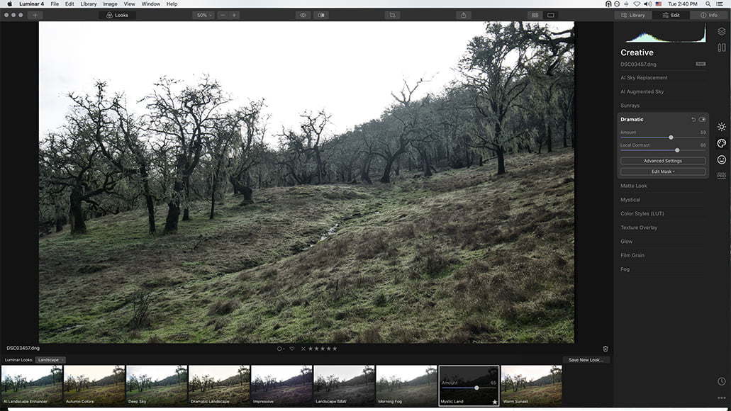 landschapsfoto's op macbook air in Luminar