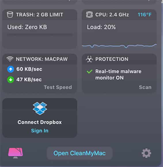 cleanmymacx desktop panel screenshot