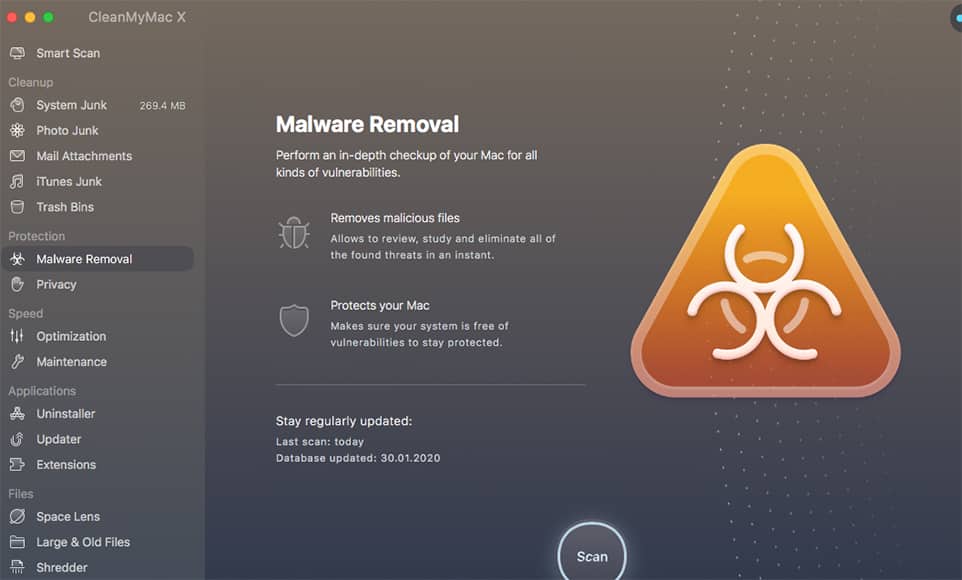 screenshot van het tabblad voor het verwijderen van malware op cleanmymacx