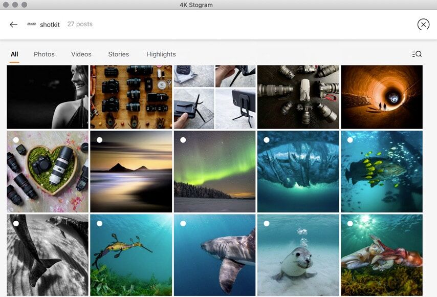 Screenshot van Stogram 4K wordt gebruikt door Shotkit Instagram-account